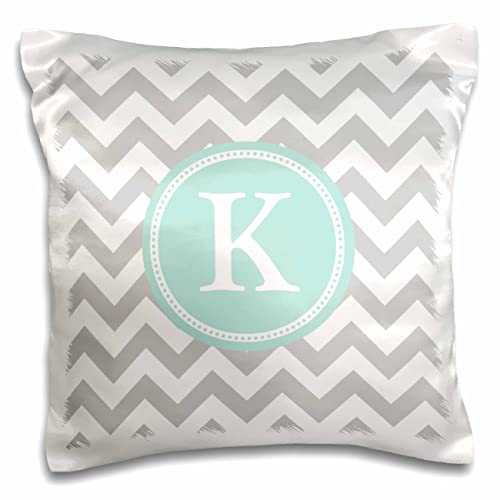 3dRose InspirationzStore Letter K Grey and White Chevron with Mint Monogram Personal Initial K (pc-316336-1) Pillow Case