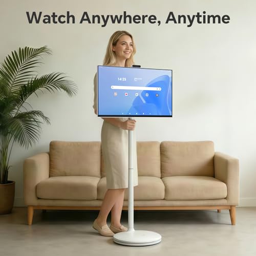 Image of 32 inch 4K Smart Portable TV on Wheels, Anti-Glare Touch Screen | Built-in Battery, Built-in Speakers Camera, Full Swivel Rotation