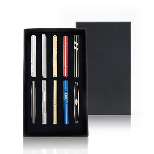Tie Clips for Men, 10 Pcs Smooth Tie Bar Set, Silver Pisa Corbatas de hombre, Gift Boxed, Ideal for Wedding, Anniversary