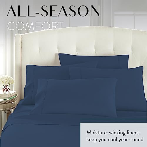 Danjor Linens Bed Sheet Set Full Size for Teens, Hotel Premium Sheets with 4 Pillowcases, Lightweight Brushed Microfiber Deep Pockets, Breathable Cooling 6 Piece Bedding Sets, Navy