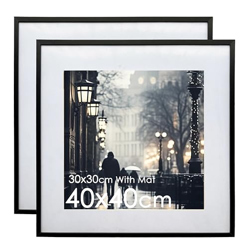 ZXMSTAR Metal Picture Frames set of 2，Square Premium Metallicus Metal Photo Frames,Display Pictures30×30cm With Mat or 40×40cm Without Mat,Wall Hanging Frame for Photos & Posters (2, Black 40×40cm/30×30cm)