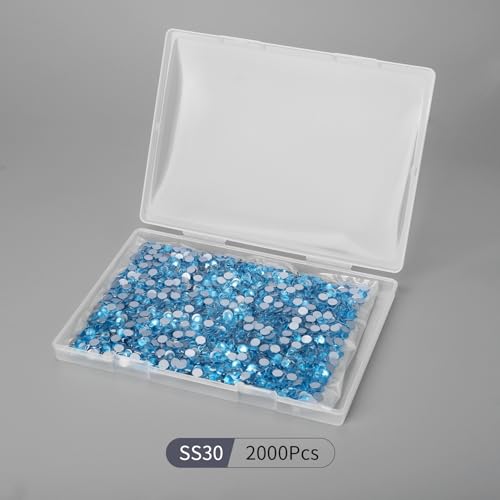 Image of 2000PCS Aquamarine Rhinestones Bulk, Flat Back Crystal Glass Stone Round Gems,SS30, 6.4-6.6mm
