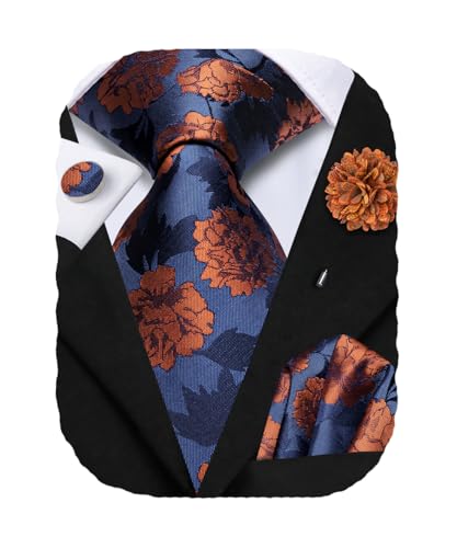 Image of Hi-Tie Men's Silk Ties Formal Woven Classic Necktie Pocket Square Cufflinks Lapel Pin Set Wedding Business