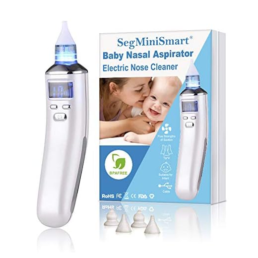 Aspirador Nasal para bebés, Aspiradores Nasales, Aspirador de Nasal Eléctrico, Pantalla LCD de carga USB con 5 niveles de succión 4 tamaños Puntas de silicona, Portátil aspirador nasal para recién