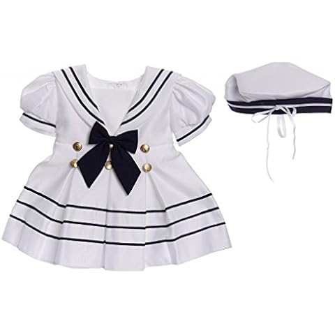 Classykidzshop White Girl Sailor Dress with Navy Blue Strip (US, Age, 3 Years, White) Cover