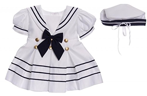 White Girl Sailor Dress with Navy Blue Strip (US, Age, 3 Years, White)