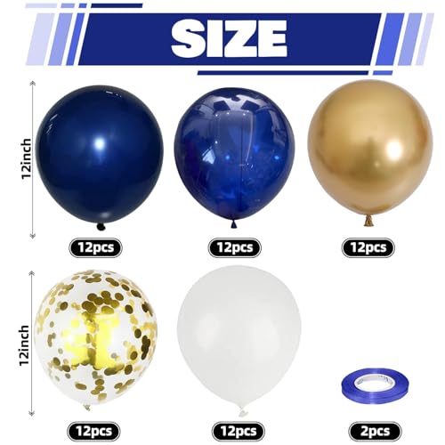 Image of Navy Blue and Gold Balloons, 60 Packs 12 inch Navy Blue and Metallic Chrome Gold Confetti Balloons with Ribbons for Birthday, Baby Shower, Graduation, Eid Ramadan Decoration