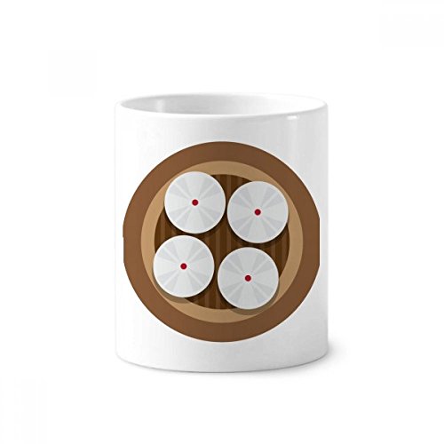 Tasse blanche céramique Chine motif brioche vapeur pot pinceaux maquillage 350ml