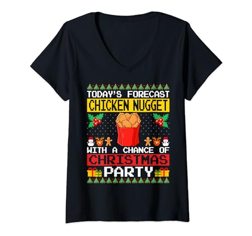 Chicken Nugget Christmas Party Chicken Nugget Lover Xmas T-Shirt mit V-Ausschnitt