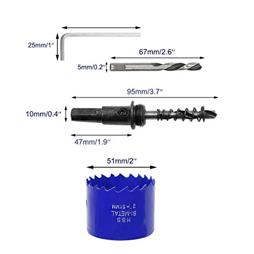 Image of Luomorgo 2 inch 51mm Hole Saw, 1 1 /4 inch Cutting Depth HSS Bi-Metal Hole Cutter with Hex Shank Drill Bit Adapter for Wood Cornhole Boards Plastic Drywall Fiberboard