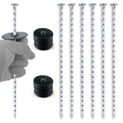 JPOIP Confezione da 50 pali a spirale da 25,4 cm + 50 guarnizioni, kit di pali da giardino in metallo zincato resistente per fissare tessuto barriera erbacce, tappeto erboso artificiale, tappetino e