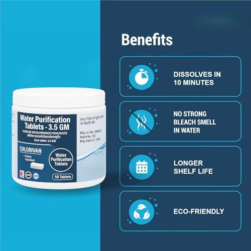 Image of EVERSYS Chlorine Tablets for Water Tank Purification | 50 Tablets for 50,000L | Waters Cleaning Tablet for Safe Drinking Water | Tank Cleaning & Disinfection Tablets for Home Use