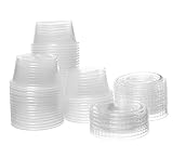 Crystalware, Disposable 3.25oz. Plastic Portion Cups with Lids, Condiment Cup, Jello Shot, Soufflé Portion, Sampling Cup, 100 Sets - Clear