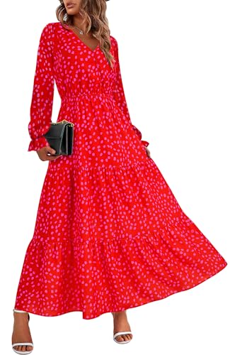 BTFBM Women Fall Dresses 2025 Casual Long Sleeve V Neck Maxi Dresses Floral Boho Long Dress Wedding Guest Dress