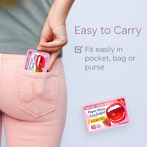 PaperMints CoolCaps - Instant Fresh Breath Mints Sugar-Free 4 Pack - 160 capsules. Extreme Bad Breath Treatment for Adults, Breath Freshener Pearls for Halitosis Treatment Keto-Friendly Strawberry
