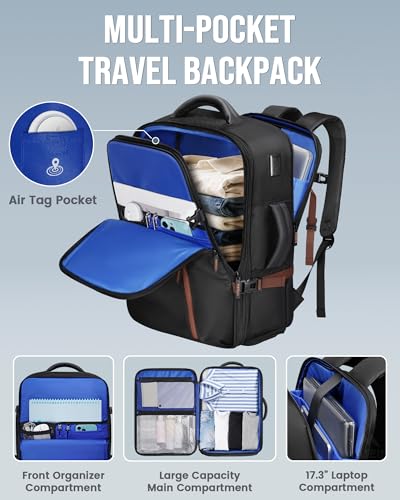 Image of MATEIN 18x14x8 Inches Travel Backpack Personal Item, Black Brown | Expandable, Underseat Backpack for Airplane, Shoe Compartment, TSA Airline Approved, Carry on Bag Mochila, Fit 17 inch Laptop