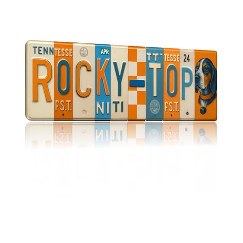 Tennessee Volunteers Rocky Top License Plate Sign Vols Metal Wall Art 16x6 Inches Aluminum Print Orange & White Game Day Decor for Man Cave Dorm Room or Garage