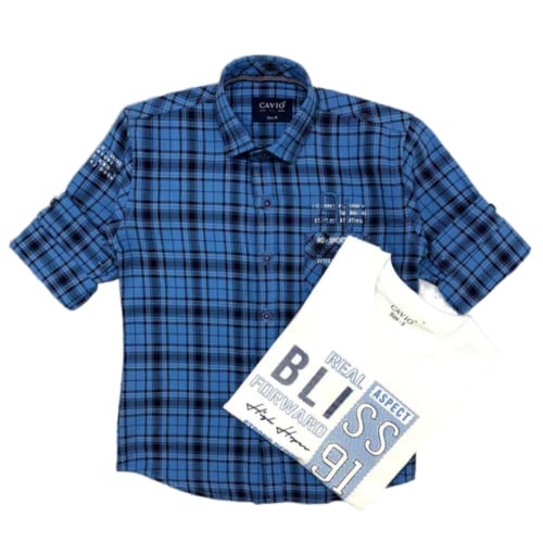 Image of CAVIO Boys Checkered Casual Blue Regular Fit Shirt | Pack of 1 | I545402-P