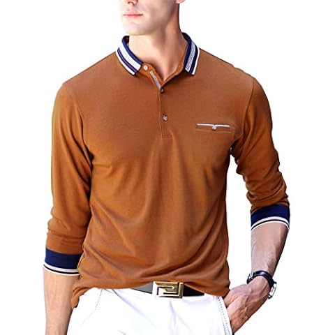 XTAPAN Men's Casual Long Sleeve Slim Fit Polo T Shirt US L 8889 Light Brown Cover