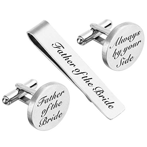 ZUNON Cufflinks Wedding Engraved Father of The Bride Gifts Always by Your Side Tie Clip Tack Bar (Father of The Bride)