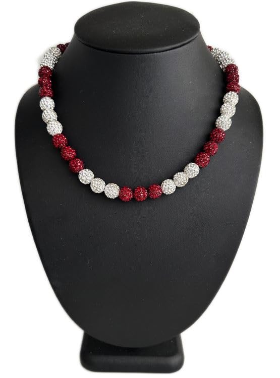 Rhinestone Crystal Pollyanna Bling Disco Ball Beaded Bead Baseball Player Necklace, Alabama Auburn, Burgandy Maroon White, 16" 18" 20" 22" 24"2