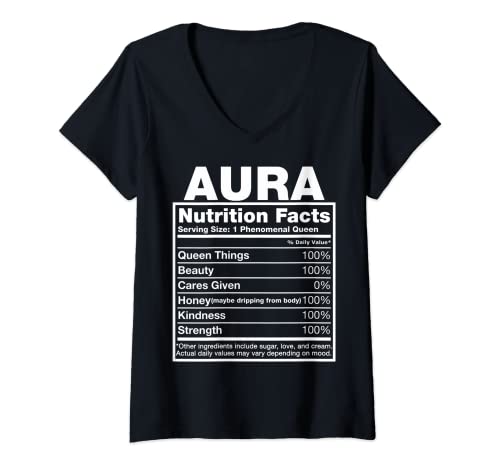Donna Aura Nutrition Facts T-Shirt Camicia di compleanno con Maglietta con Collo a V