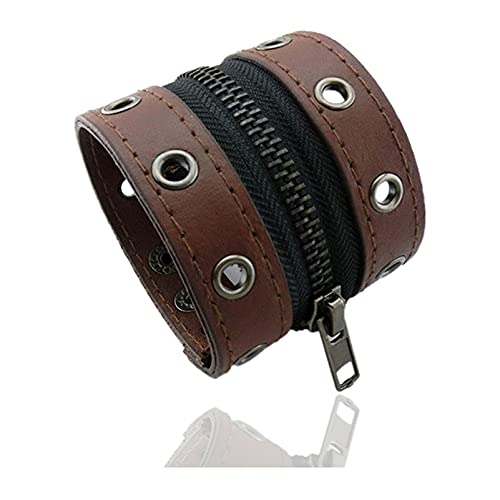 Image of Xusamss Punk Alloy Zipper Wristband Pu Leather Cuff Bracelet,7 1 /2 wrist