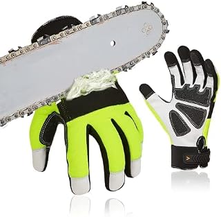 Vgo... Chainsaw Gloves 12-Layer Protection on Left Hand, Safety Forestry Work Gloves with Touchscreen in Goat Leather(XXL,Orange,1Pair)