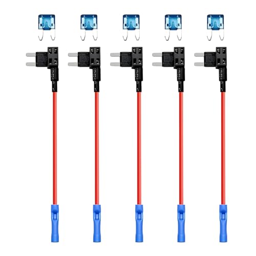 Sandfren 5 Pack 32V Car Add-a-Circuit Fuse TAP Adapter Set, Automotive Mini Blade Fuse Holder with Wire Harness and 5 x 15A Fuses, Vehicle Accessories, Universal for SUV, RV, Truck