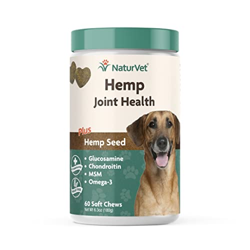 NaturVet Hemp Joint Health, Joint Care Support Supplement for Dogs, Soft Chews, 60ct Made in The USA