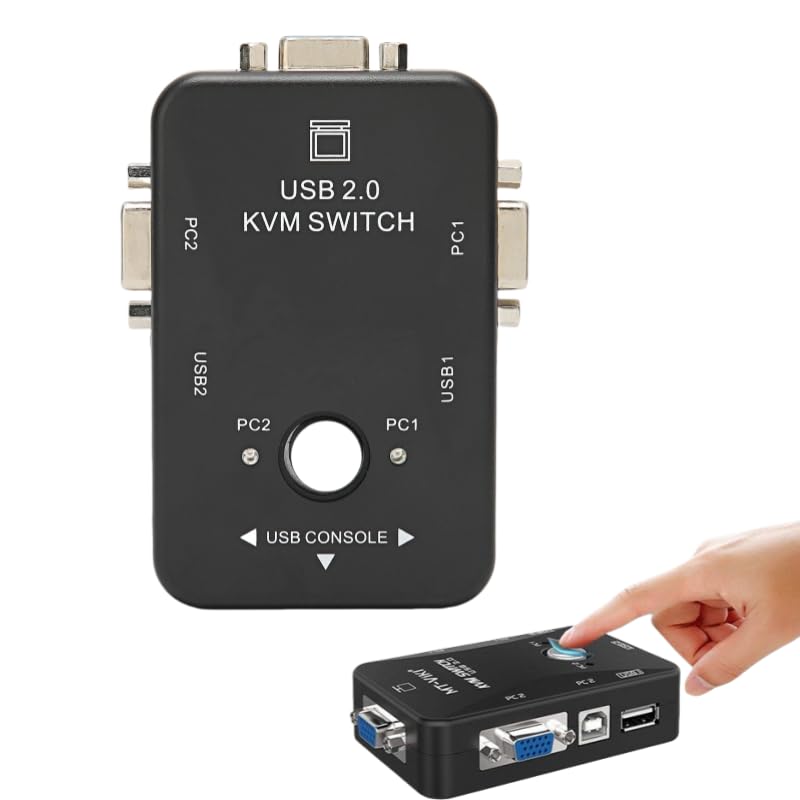 XUMIUZIY USB 2.0 KVM Switcher, 2 Port USB VGA KVM Switcher, 1920x1440, for 2 Computers Sharing Keyboard and Mouse, for PC Printer Scanner