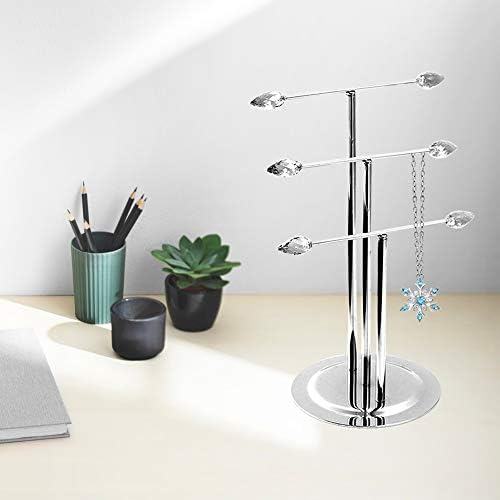 HOHIYA 15 Inch Necklace Stand Jewellery Holder Tree Organiser Display Jewelry Hanger Hook for Bracelets Watches Birthday Christmas Monther Day Party Home Gift Chrome Silver