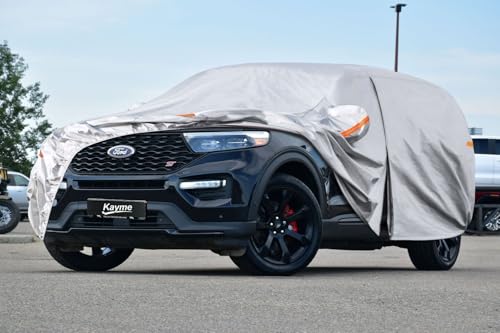 Image of Kayme 6 Layers SUV Car Cover Custom Fit for Ford Explorer(2006-2025) Waterproof All Weather for Automobiles, Outdoor Full Cover Rain Sun UV Protection.Silver