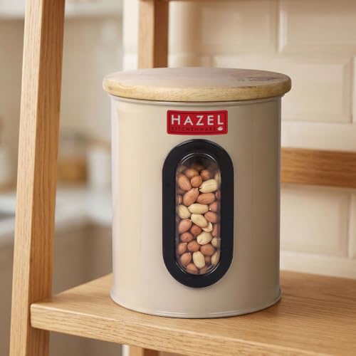 Image of HAZEL Airtight Kitchen Storage Container with See Through Window & Wooden Lid 800ml