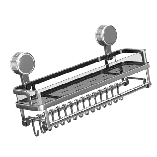 Estante de ducha, organizador de baño sin taladro, bandeja de soporte de gran capacidad, ventosa con ganchos, almacenamiento que ahorra espacio para baño, gimnasio, dormitorio, apartamento