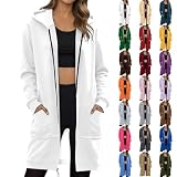 LVOFTJU Long Hoodies for Women,Long Zip up Hoodie Women Fall Oversized Hoodies for Woman Y2k Trendy Hooded Zipper White Zip up Sweatshirt 2026 Fashion Casual Jackets with Pocket,White,L