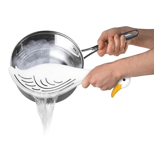 Image of Genuine Fred WATERFOWL Goose Pot Strainer - Great for Pasta and Vegetables - Easy One-Handed Draining - Space-Saving Design - Funny Kitchen Gadget and Accessory