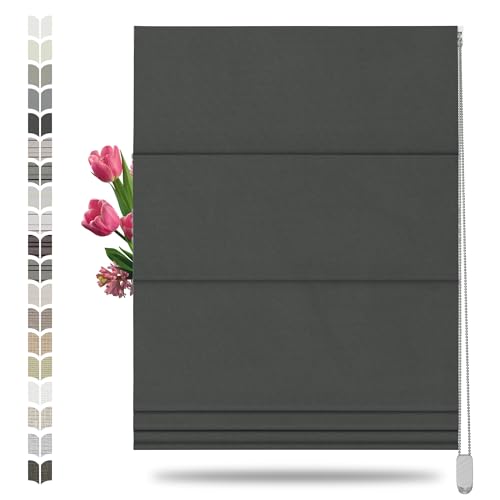 BERISSA Roman Shades for Windows,Blackout Roman Blinds,Room Darkening Thermal Insulated Window Shades for Home Living Room Bedroom, Blackout Solid Black,Custom Size