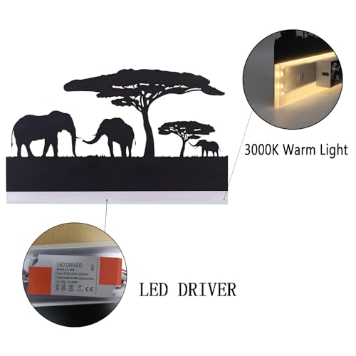 Image of Wall Sconce lamp, LED Wall Mounted Light Indoor Wall Light with Cartoon Animal Pattern Design, Metal Acrylic Wall Lighting for Living Room Bedroom Hallway 3000K Warm Light, 12W (Elephant)