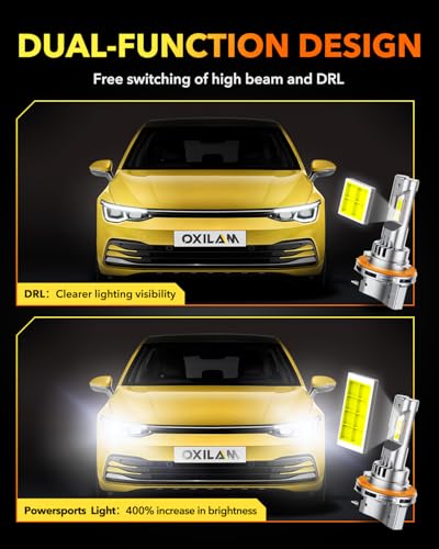 Image of OXILAM H15 DRL LED Bulbs, 1100% Brighter 6500K Cool White, 1:1 Mini Size, CANbus Ready No Flicker, IP68 Waterproof, Plug and Play, Pack of 2