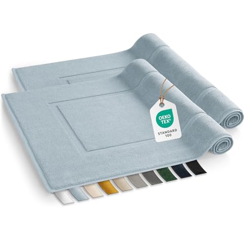 Blumtal Tapis de Bain Absorbant 100% Coton - Lot de 2 pour Salle de Bain et Douche 50x80 cm - Certifiés Oeko-Tex - Bleu Clair
