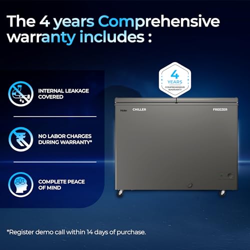 Image of Haier HFC-350CET, Double Door Combo Freezer (Half Cooler & Half Freezer Combo), Freeze & Chill together, Dual Condenser, Metal liner & 4 Years Comprehensive Warranty (Titanium Grey)