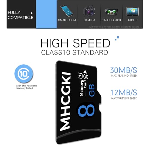 Image of 8GB Micro Memory Card High Speed Class 10 TF Memory Card with Adapter for Dash Cam,Camera,Smartphone,Tablet