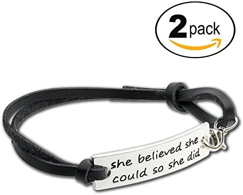 Inspirational Jewelry Bracelet – She Believed She Could So She Did Quote – Silver Charm Wrap – Engraved Sayings for Inspiration, Motivation for Women, Men, Teens, Girls