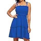 Timathous Women's Summer Spaghetti Strap Cover Up Strapless Dresses Ruffle Tube Top Beach Mini Dress (S, Blue 6202)