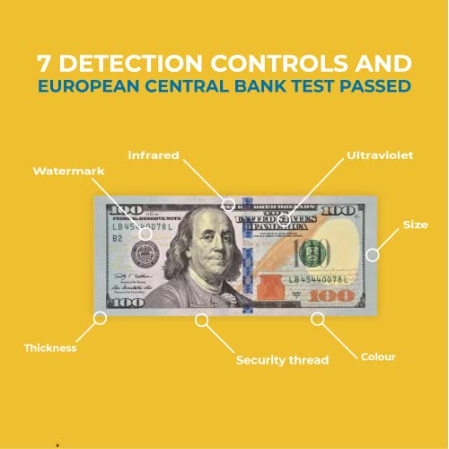 Detectalia 7-Point Automatic Counterfeit Bill Detector For Usd And Eur Money In 4-Way - Money Counter Machine With Tft Color Display And 100% Fake Detection - Tested By European Central Bank #TOP2