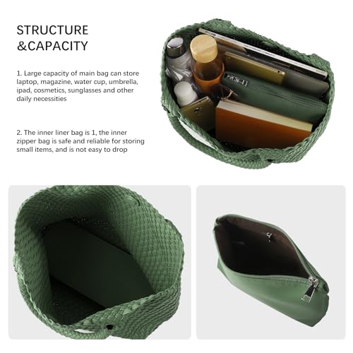 Image of Woven Tote Bag Womens Purse Vegan Leather Shoulder Handbags Fashion Summer Beach Tote Bags Large Travel Totes