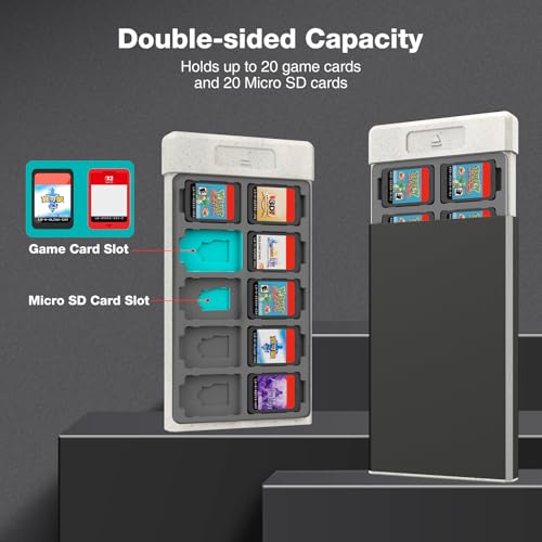 Image of HEIYING Switch Game Card Case for Nintendo Switch /Switch OLED /Switch Lite Game Card or Micro SD Memory Card, Metal Switch Game Holder with 20 Game Card Slots and 20 Micro SD Card Slots