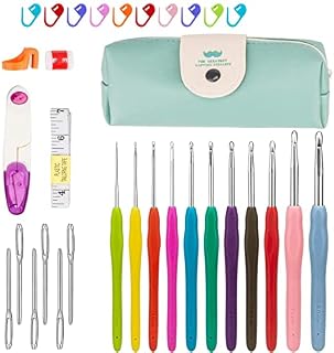 AidShunn Crochet Kits Soft Handles Knitting Needles Kit with Portable Bag Ergonomic Soft Grip Colorful Crochet Hooks Set, for Beginners Adults (2-8 mm)