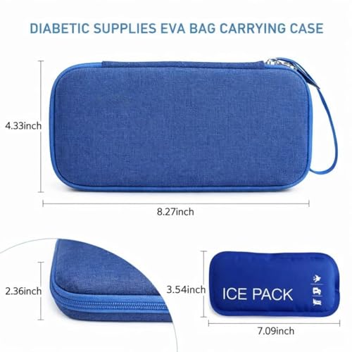 Image of Insulin Cooler Travel Case with 2 Ice Packs TSA Approved Hard Shell Diabetic Medication Bag for Insulin Pens Syringes and Tablets Compatible with Ozempic Mounjaro (Blue Small)
